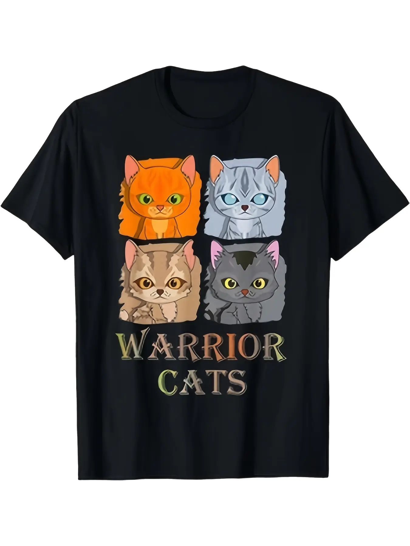 Warrior Cats T-Shirt with Four Cartoon Cats Design | Unisex Crew Neck T-Shirt, Comfortable and Breathable, Casual Wear, Perfect Gift for Birthdays, All-season