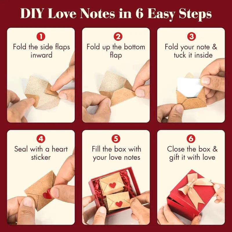 DIY Love Notes Box - Mini Blank Cards & Envelopes for Him Her - Cute Valentine’s Day Anniversary Gift for Boyfriend Valentine's Day