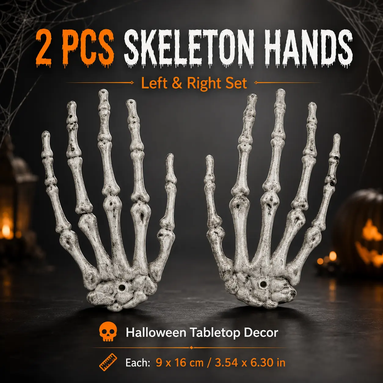 Halloween Tabletop Decor 2 PCS Skeleton Hands Left & Right Set 9 x 16 cm 3.54 x 6.30 in for Festive Displays