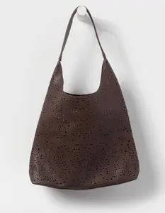 Laser Cut Slouchy Bag, Brown