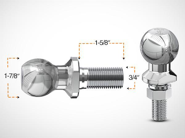 Nilight 1-7/8-Inch Diameter Chrome Trailer Hitch Ball, 2,000 lbs, 1 x 1-5/8-Inch Shank Universal Fit Gray Truck