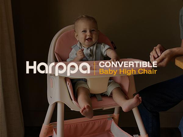 HARPPA 6-in-1 Convertible Baby High Chair, Foldable Highchair with Removable Tray, Baby Feeding Chair With Harness & Storage Basket, Christmas Toddler Gift, Baby Items