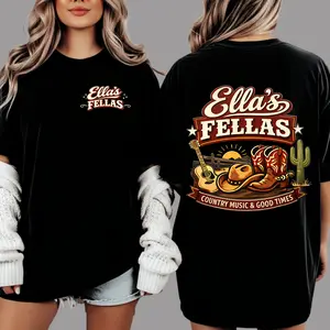 Ella’s Fellas Country Music Shirt, Vintage Country Concert Graphic Tee, Nashville Country Girl Fan Shirt, Western Cowboy Style Country Music Lover Shirt For Men Women Streetwear Womenswear Unisex