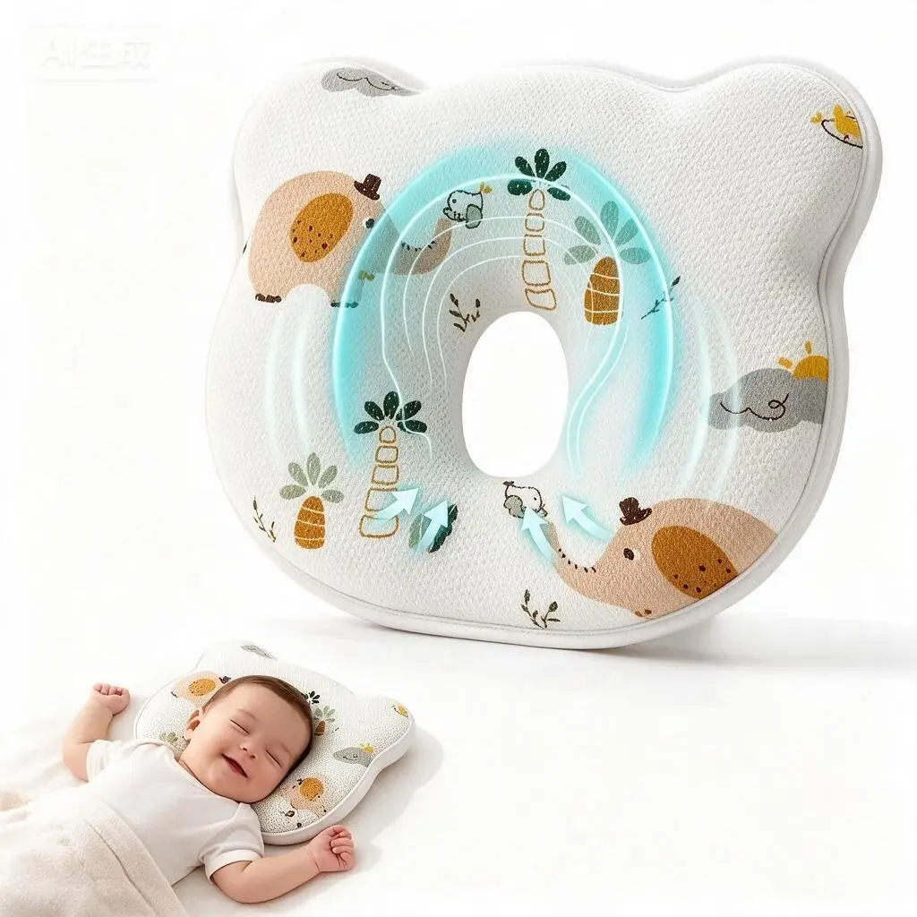 Newborn Baby Pillow for Travel - Memory Foam, Soft and Breathable Cotton, Machine-Washable, Prevents Flat Head Syndrome, Provides Neck Support