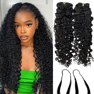 Lightweight Crochet Hair Water Deep Wave Human Feather Bundles Pre-Separated Tight Curly Knotless Micro Crochet Ring Loop With Invisiable String Hair