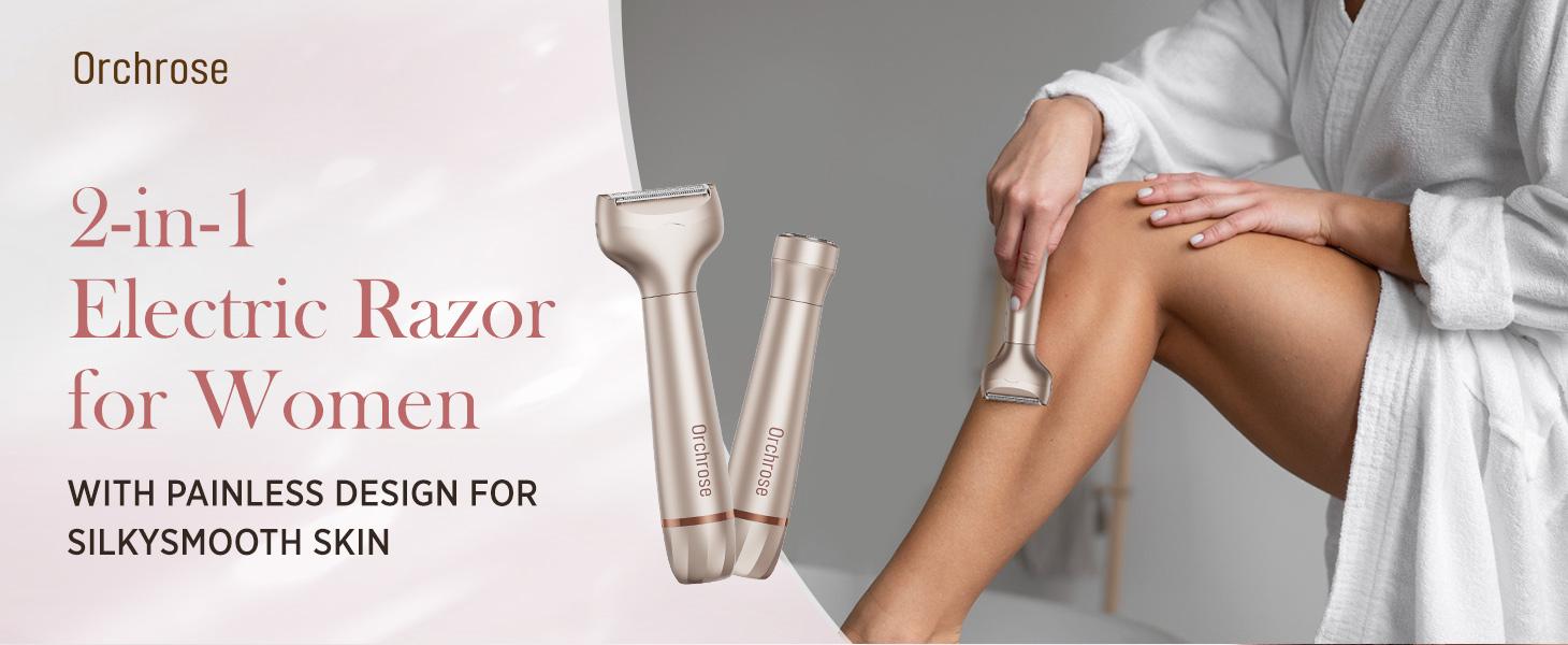 Orchrose Electric Razor- 2 in 1 Shaver & Trimmer for Women,Portable Rechargeable Hair Removal Kit for Face,Body,Leg, Bikini,Underarm &Arm Gift Smooth Comfort ，Rose gold
