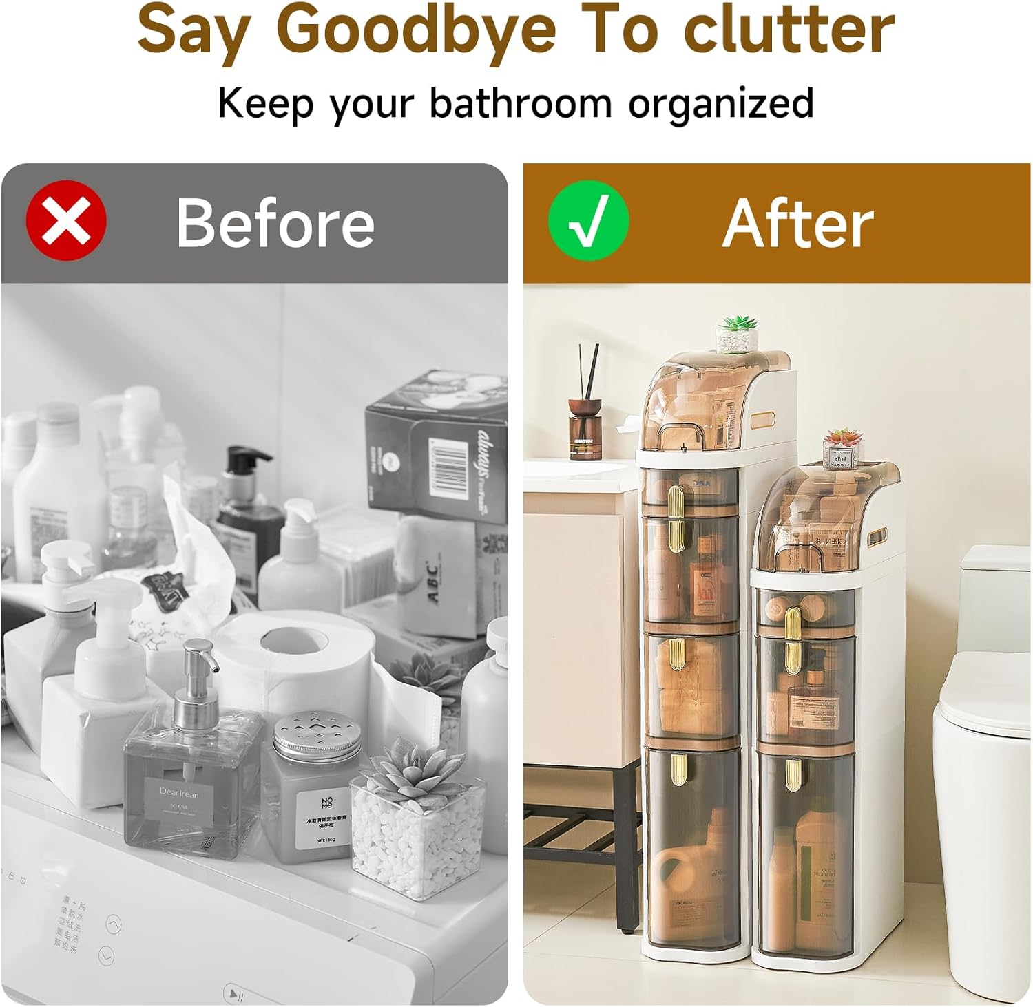 UFORU Ultra-thin bathroom locker, waterproof narrow bathroom locker, floor cabinet with wheels and toilet paper holder, suitable for small space, living room, bathroom, bedroom 2/3/4 floors