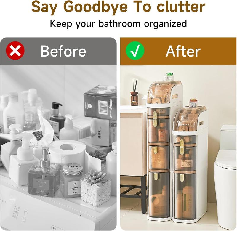 UFORU Ultra-thin bathroom locker, waterproof narrow bathroom locker, floor cabinet with wheels and toilet paper holder, suitable for small space, living room, bathroom, bedroom 2/3/4 floors