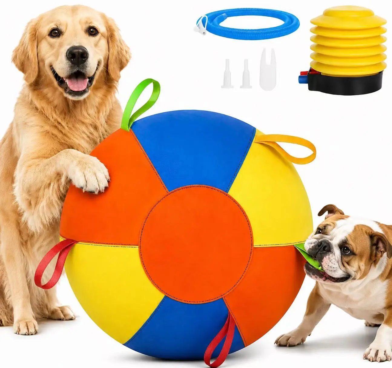 Jumbo Interactive Herding Dog Ball, Giant Inflatable Dog Toy with Handle Cover and Pump, for Outdoor Chase and Exercise Play