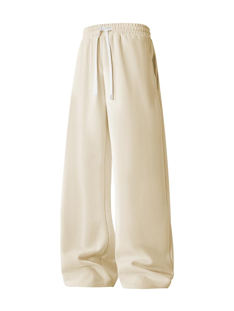 Simple Style Drawstring Casual Pants, Breathable Fabric, Straight Trouser Legs, Comfortable and Loose, Suitable for Outdoor Sports and Fitness or Home Wear in Spring, Summer, and Autumn