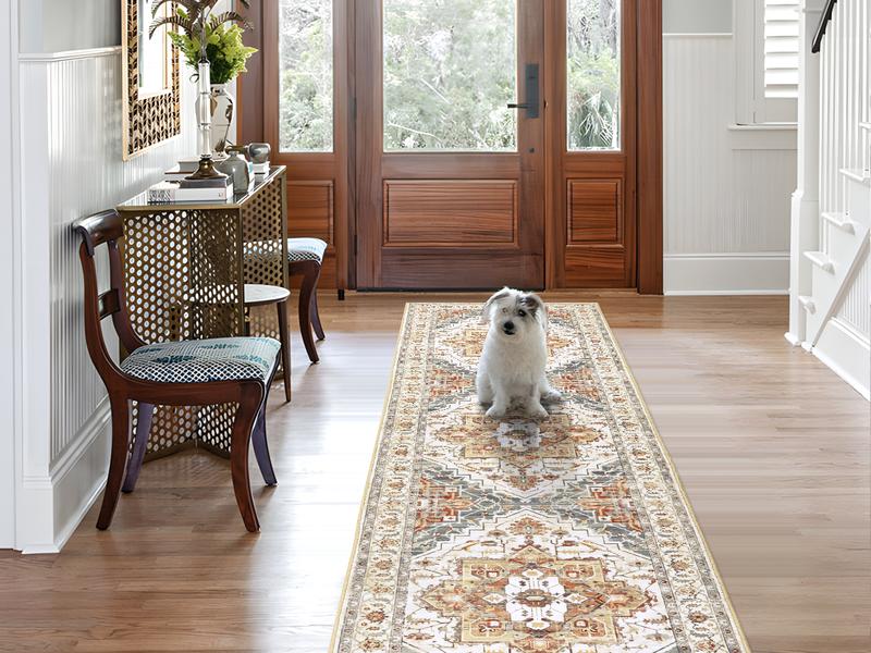 【TikTokShopHolidayHaul】Vintage Non-Slip Floor Runner Rug Soft Farmhouse Medallion Rug Washable Easy to Clean Rugs for Hallway Kitchen Bedroom Entryway Laundry Room 0.4-inch Thick Premium Faux Wool Ultra Soft Resilient Against Wear and Tear Stain-Resistant