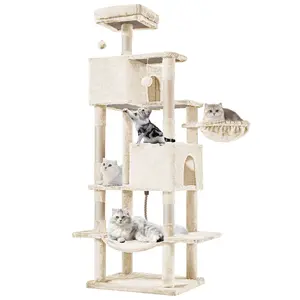 Cat Tree Tower for Indoor Cats, 66in Tall Multi-Level Pet Furniture, Stable Kitty Play House with Sisal Scratching Post, Large Condo, Climbing Ladder, Plush Toy for Kitten cat treehouse