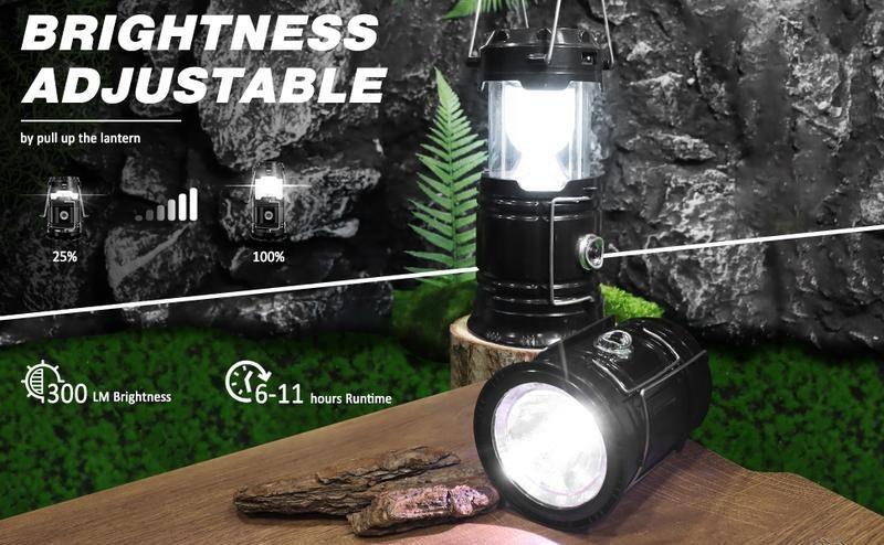 4 Pack Solar Camping Lantern, USB Rechargeable Bright LED Tent Light,IPX4 Waterproof Multifunctional Portable Outdoor Emergency Lamp with Adjustable Brightness,Hanging Hook Design,Ideal Survival Gear for Hiking Fishing Backpacking,Perfect Holiday Gift