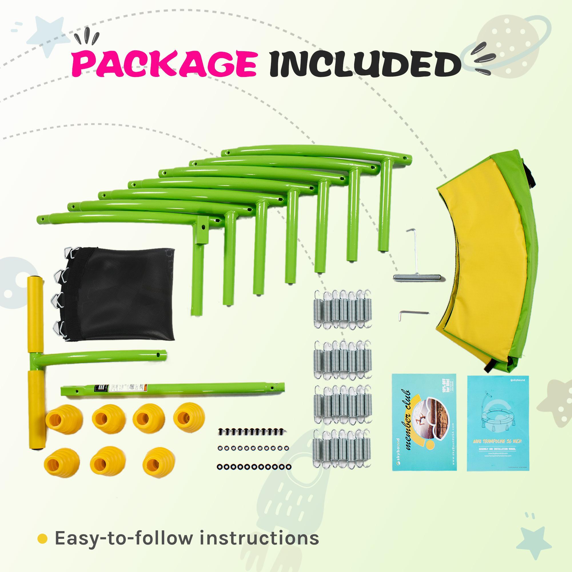 【AUTHENTIC】SkyBound 36'' Kids Trampoline, Cute Indoor/Outdoor Mini Trampoline with High-Quality Springs, Safe for Ages 3–8, Quiet Jumping for Motor Skills, Birthday & Chirstmas Gifts Adjustable Basketball Hoops