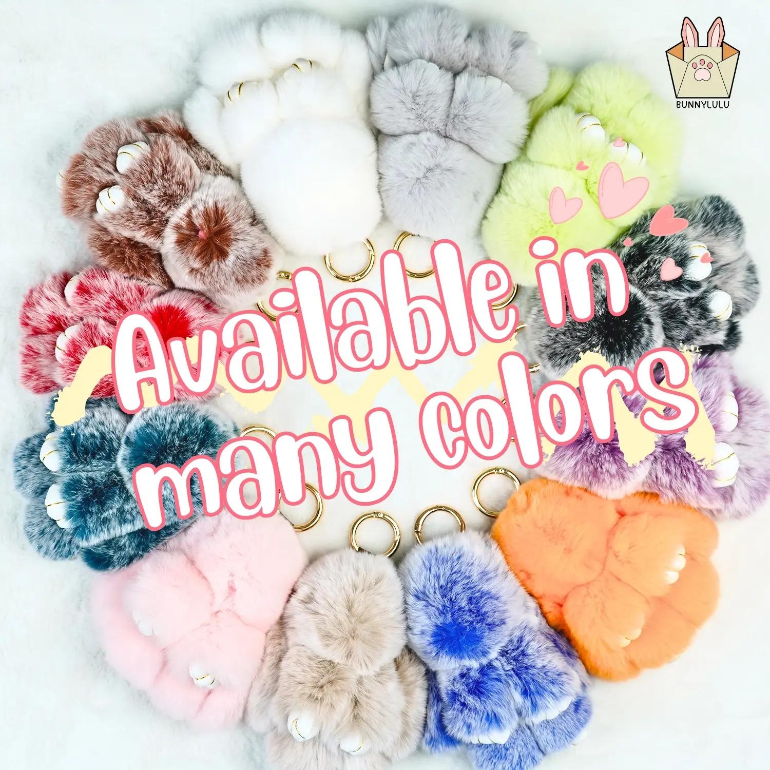 Handmade Fluffy Bunny PomPom Keychain with Designed Tin Box, – Cute Eater Basket Gift, 5.12 inches,Travel Accessory & Birthday Present for Girls & Women