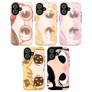 Dreamy INS Glittering Big Eyes Comic Girl Lovely Phone Case, Cute Kawaii Big Eye Anime Phone Case for iPhone 17 16 15 14 13 12 11 Pro Max X XS & SS Galaxy S21–S25 Plus Ultra, Kawaii Aesthetic Big Eyelash Tough Case,Cute Y2K Cartoon Girl Gift for Her Him