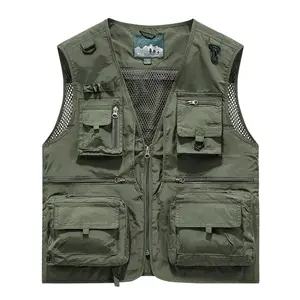 Men’s Lightweight Breathable Outdoor Workwear Vest — Sleeveless Stand-Collar Vest with Multiple Pockets, Durable Fiber Material Suitable for Hiking, Fishing, and Work; Regular Fit Casual Sports Apparel with Zipper Closure, Ideal for Travel, Work, and Outd