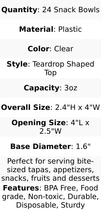 24-Pack Plastic Dessert Cups 3oz Clear with Teardrop Top Design - Disposable Mini Appetizer Snack Bowls for Parties, Catered Events & Buffets