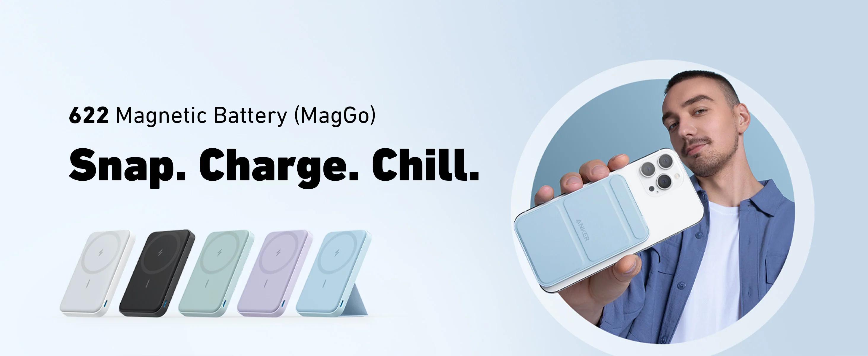 [Limited Offer]Anker 622 Magnetic Battery MagGo, 5,000mAh Foldable Wireless Power Bank with Stand and USB-C Port, Compatible for iPhone 16/15/14/13/12