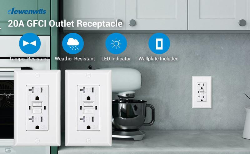 DEWENWILS 5-Pack 20A GFCI Outlet, Self-Test GFCI Receptacle with LED Indicator, Tamper Resistant, Weather Resistant, Wallplate Included, power plug, outlet extension,Socket, electrical outlet lead indicator, wall outlet White-HGFB20D