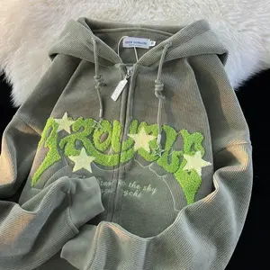 2025 Spring And Autumn New Hong Kong Style Corduroy Sweatshirt Casual Versatile Jacket Men's Hooded Loose Cardigan
