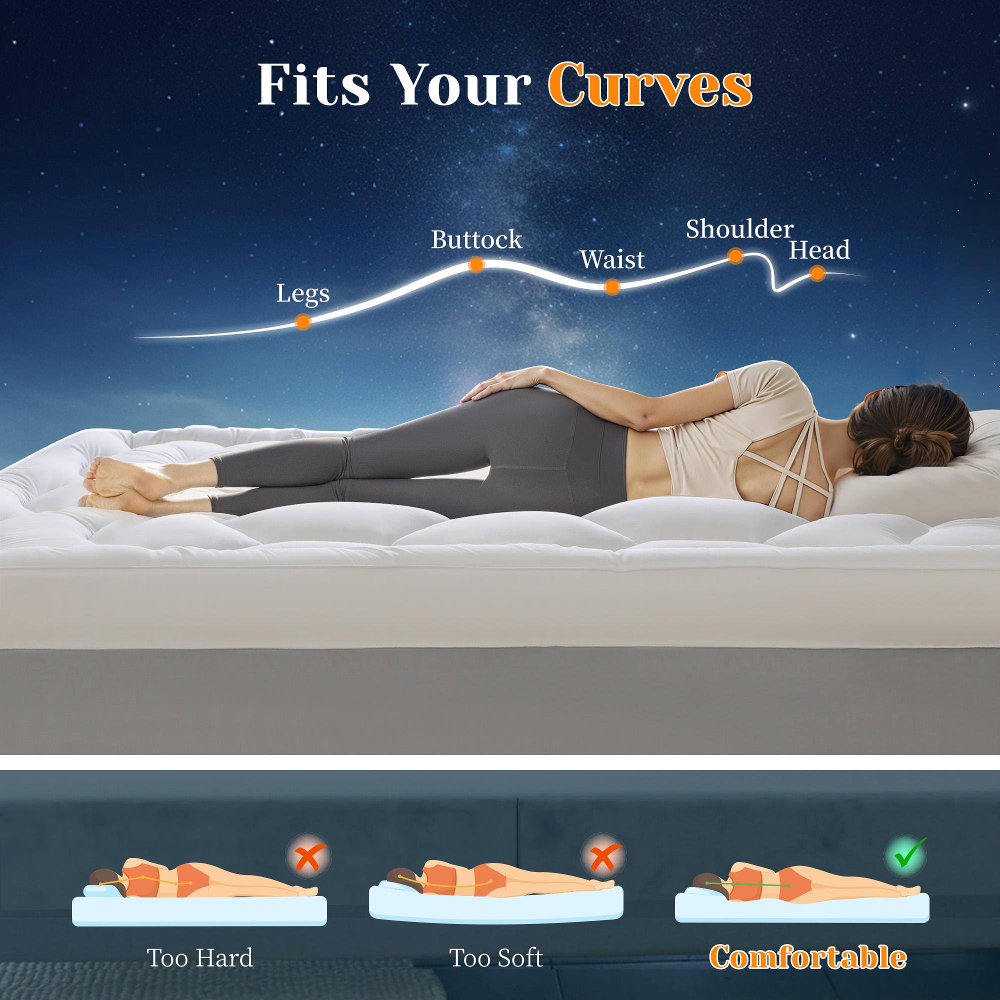 Raybee 2- 3 Inch Mattress Topper for 8-21"Deep, Ultra Soft Thick 500- 1000gsm Mattress Pads, 360° Warpped Mattress Protector Cover, Cooling Breathable Bed Topper Pad, Pressure Relief, Twin/Twin XL/Full/Queen/King, White