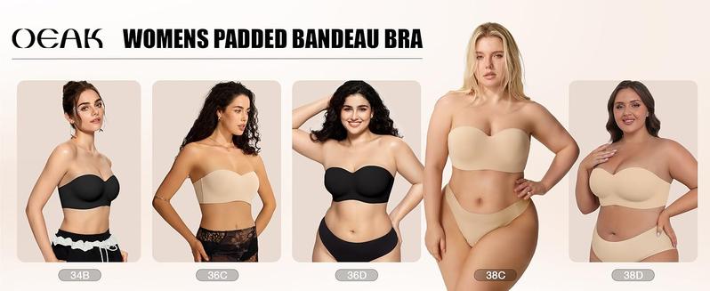 OEAK Womens Strapless Bras Wireless Non-Slip Tube Top Push Up Bralette Seamless Padded Bandeau Bra Everyday Convertible Bra