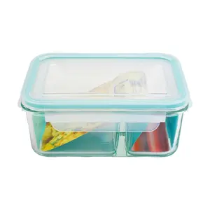 GLASSLOCK Korean 1000ml Glass Food Container with Compartments - Microwave & Freezer Safe, Airtight & Leakproof for Meal Prep & Storage