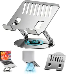 All-Metal Ergonomic Laptop Stand for Desk, 360° Rotatable Adjustable Foldable Laptop Riser, Laptop Holder Compatible with MacBook Pro/Air, Dell XPS, HP, All 10-17.3" Notebooks, Gray