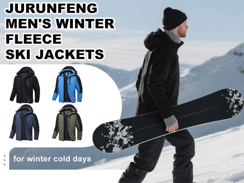 Men's Mountain Ski Jacket Waterproof Fleece Liner Snow Coat Warm Winter Windproof Hooded Raincoat