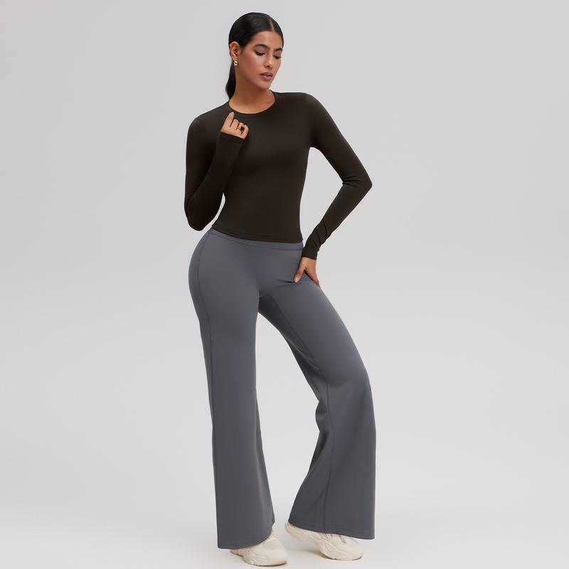 OQQ Women's 2 Piece Long Sleeve Crew Neck Tops Basic Minimalist Shirts Soft Stretchy Going Out Workout Fall Fashion 2025 Blouse