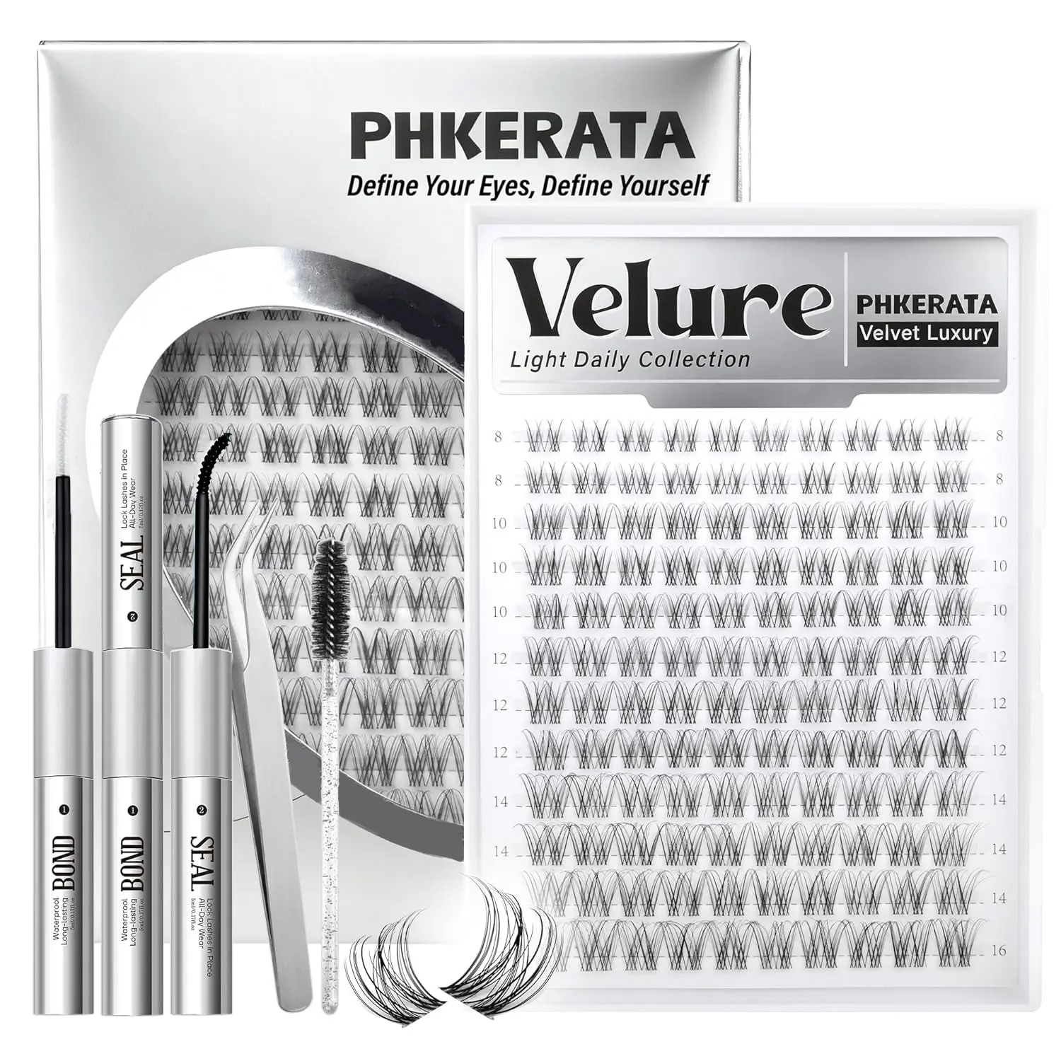120pcs Natural Eyelash Cluster Set with Tweezers, Fine Lash Extension Kit, Invisible Transparent Band False Eyelashes (8-16mm), DIY Clusters, Eyelash Extensions