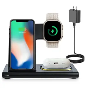 Spracht Flex Charge 3-3 in 1 Portable Charging Station for Smartphones, Watches, and Earbuds - 25W Fast Wireless Charger with Night Light