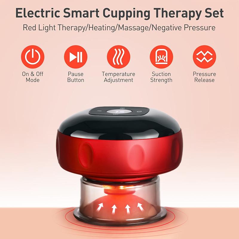 Renhui electric cupping massager, smart massage cup, red light heating suction therapy/muscle relief, with adjustable heating modes, for comfortable massage, portable rechargeable massage tool, for body care, vacuum electronic cupping massage device.