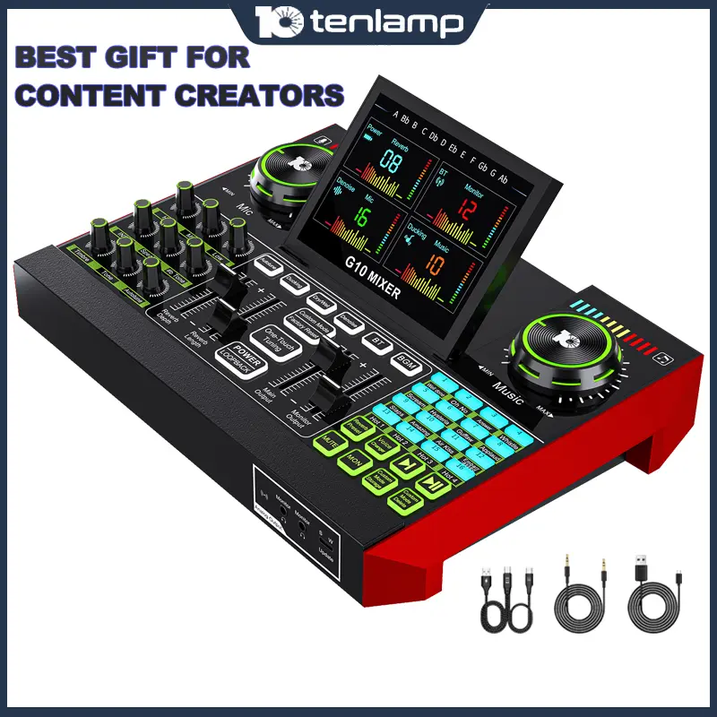 Tenlamp G10 Audio Mixer Professional Multi-Channel Mixing with a variety of Reverb  Modes & Voice Changer for Live Streaming and Recording Podcast Equipment Kit Sound Board