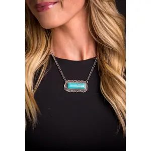 West & Co. 18" Turquoise Bar Necklace with Stamped Border