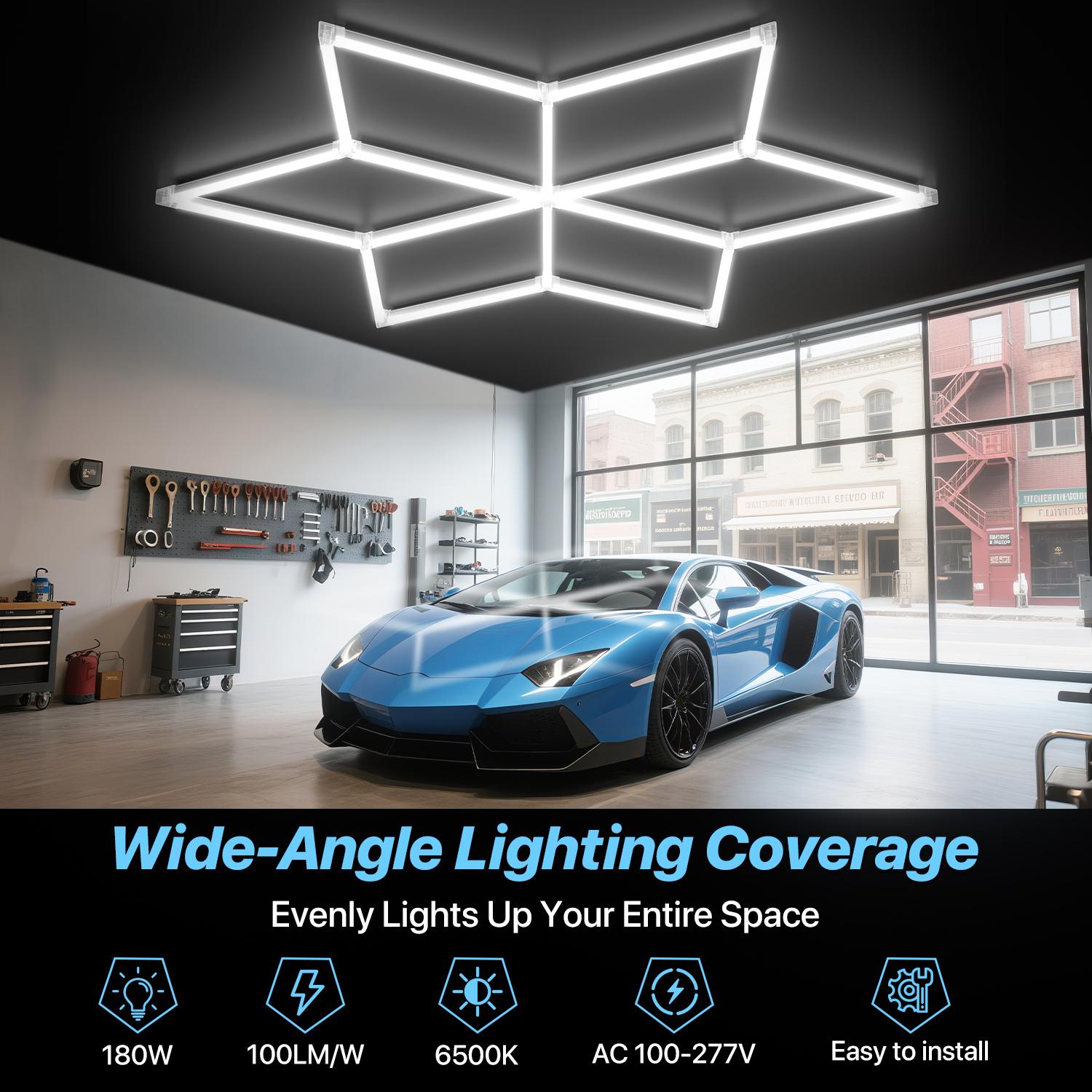 HYPERLITE Hexagon Light Honeycomb Light LED Ceiling Light, 130–204W 13,000–20,400LM 6500K Bright White, Car Detailing Garages, Garage Light, Workshops, Basements, Gyms, Studios, Barber Shops, Game Rooms, LED Wall Decorative Lighting， SpringGlowUp
