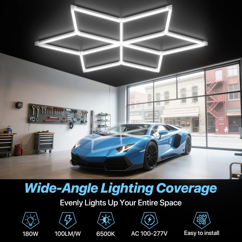 HYPERLITE Hexagon Light Honeycomb Light LED Ceiling Light, 130–204W 13,000–20,400LM 6500K Bright White, Car Detailing Garages, Garage Light, Workshops, Basements, Gyms, Studios, Barber Shops, Game Rooms, LED Wall Decorative Lighting，Jumpstart newyear