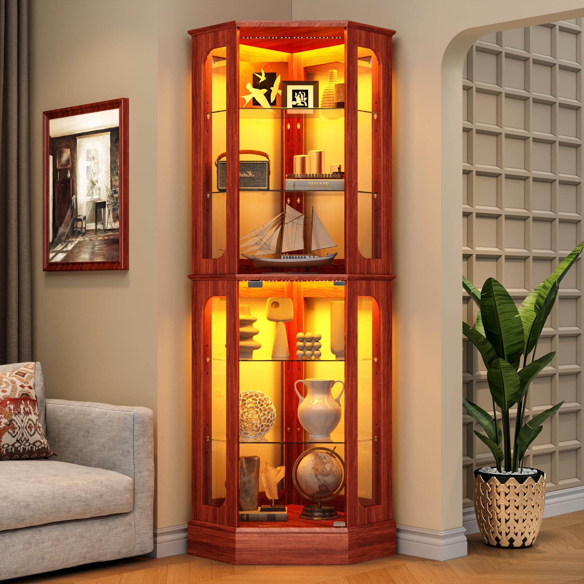 kepptory Corner Curio Cabinet with RGB LED Lights | 7-Color Glass Display Case for Collectibles & Home Decor kepptory Corner Curio Cabinet with RGB LED Lights | 7-Color Glass Display Case for Collectibles & Home Decor