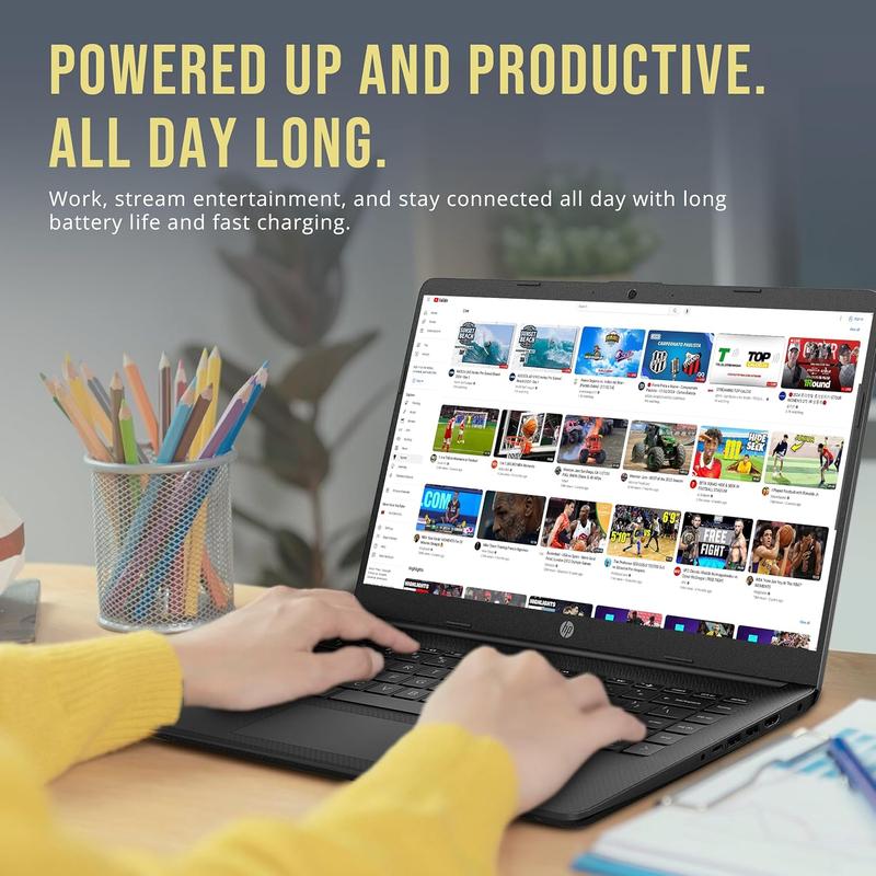 HP 14 Slim Laptop, 1 year Microsoft 365, Intel 4-Core CPU, 4GB RAM, 128GB Storage SSD + 1TB OneDrive, Win 11, Black