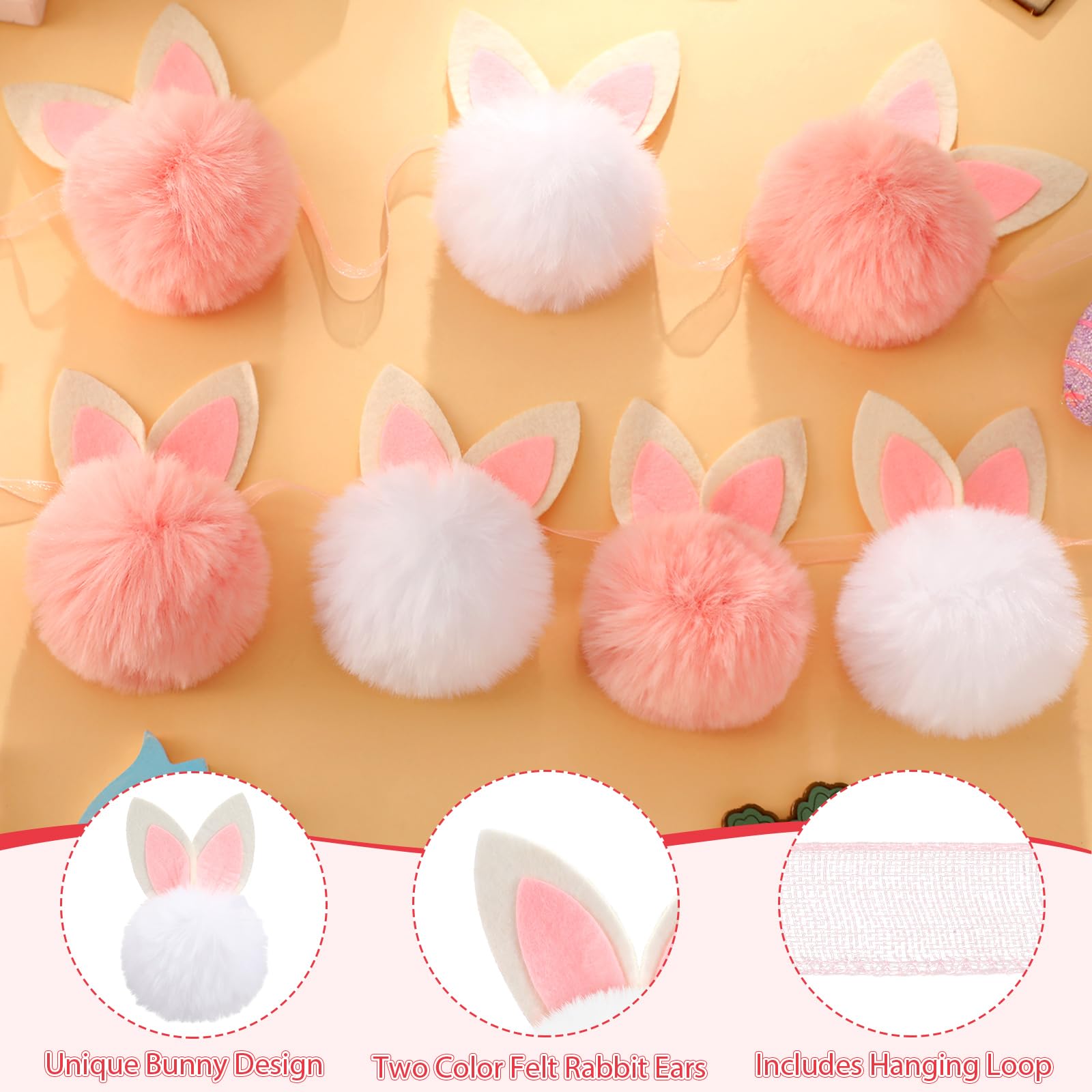 Easter Bunny Garland Wood Beads Banner Rustic Rabbits Hanging Garland with Beads, Bunny Eggs with Bow Door Wreath Garland for Mantle Fireplace Shelf Wall Doorway Display, Spring Home Decor, Easter Decor 2026 Easy Hang Indoor Outdoor Party Supplies & Gifts