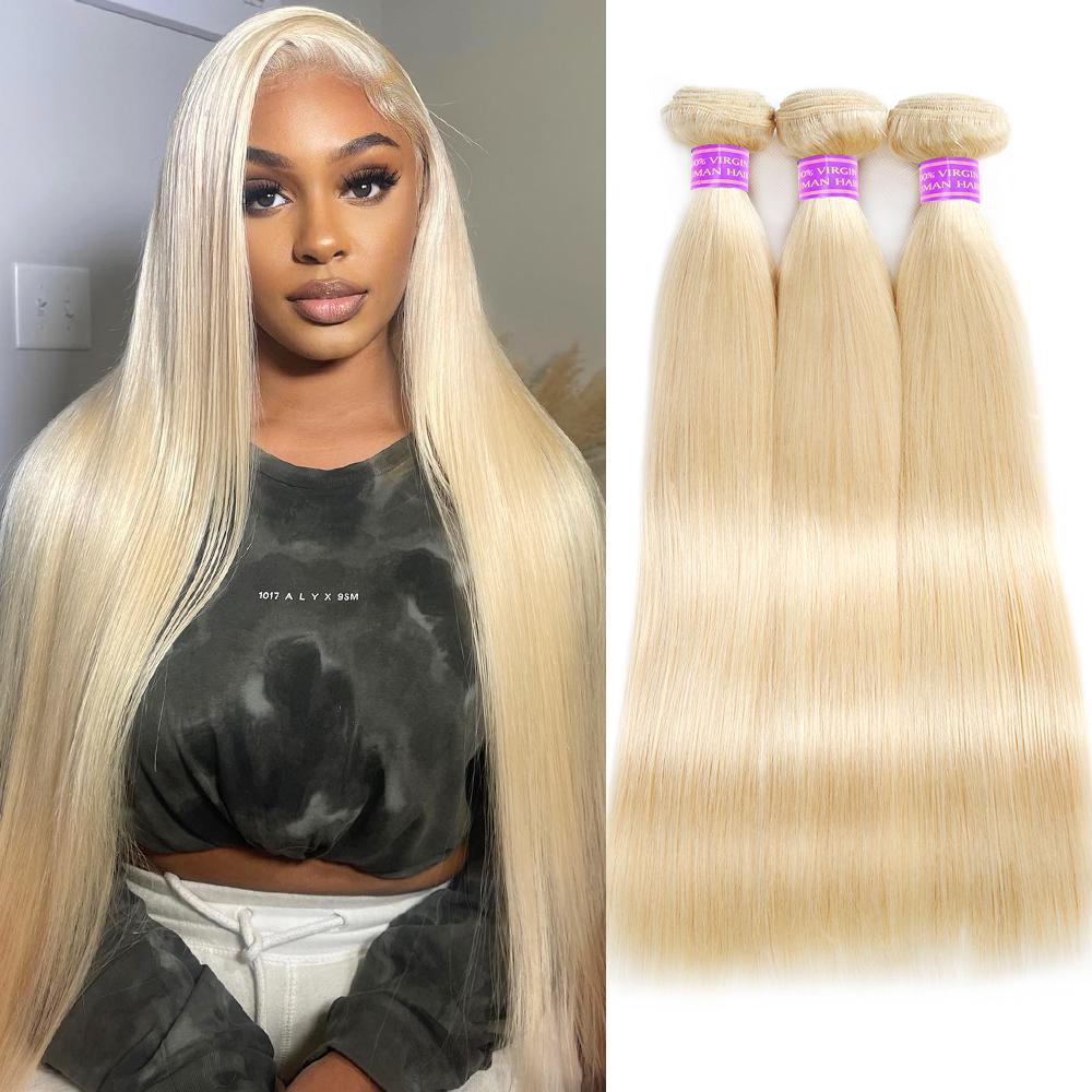 613 Blonde Human Hair Bundles 30 Inch Body Wave Human Hair Bundles Unprocessed Brazilian Virgin Human Hair Bundles Straight Human Hair Extensions 100g per Bundle