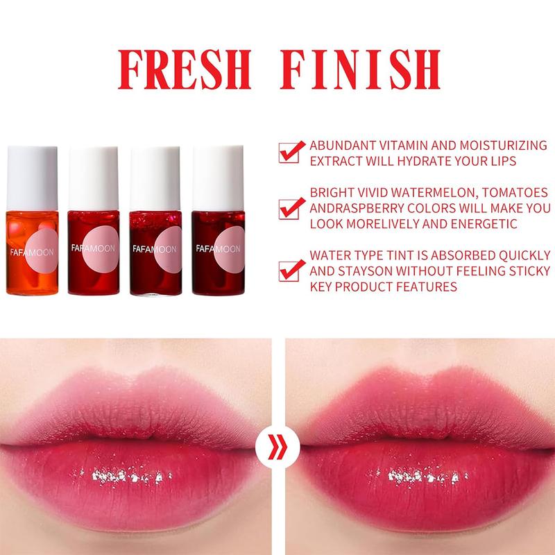 4PCS Lip Tint Stain Set, Mini Moisturizing Water Lipstick, Vivid Color Korean Lip Gloss, Long-Lasting Non-Stick Cup Multi-Use Lip and Cheek Tint
