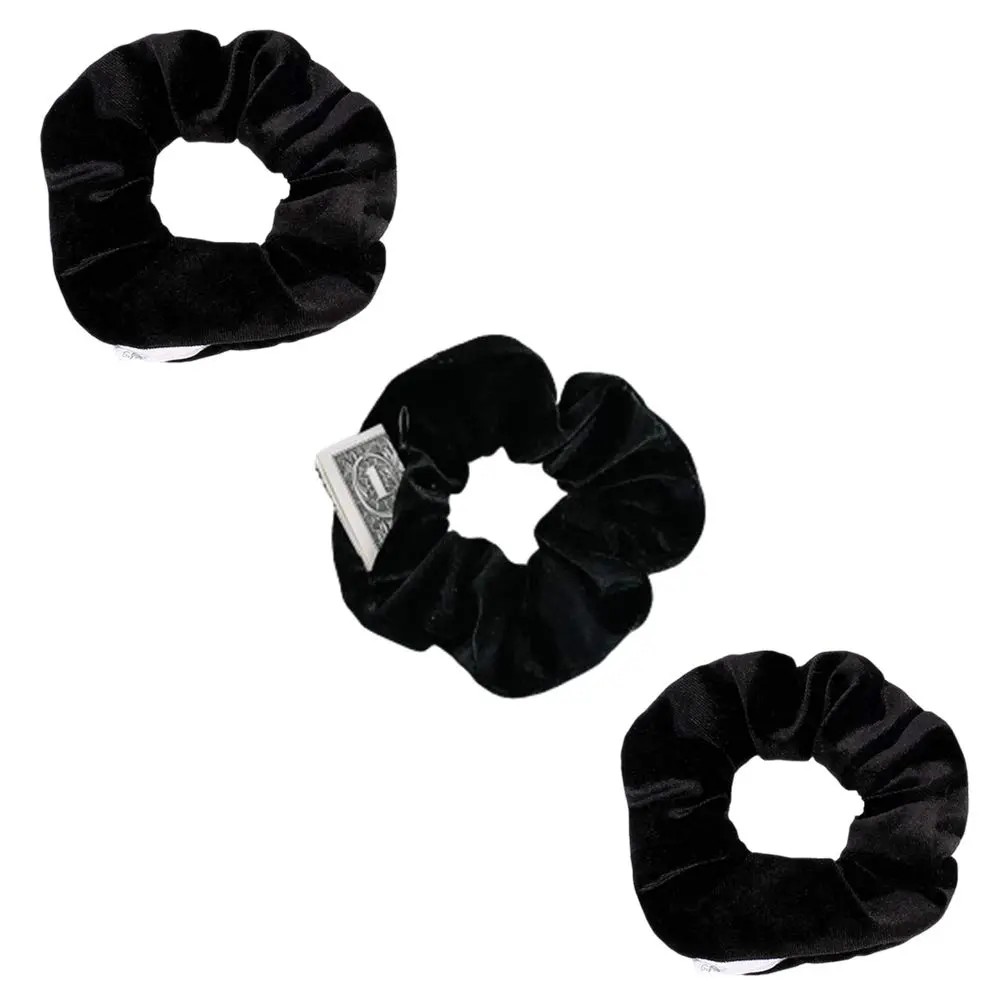 Zipper Scrunchies  Pocket Scrunchie SECRET &amp; HIDDEN Velvet Hair Ties Bracelet Compatible with Apple AirPods 3&amp;2&amp;1 Key Money Chapstick Storage Bag Elastics Band (3PCS Black)