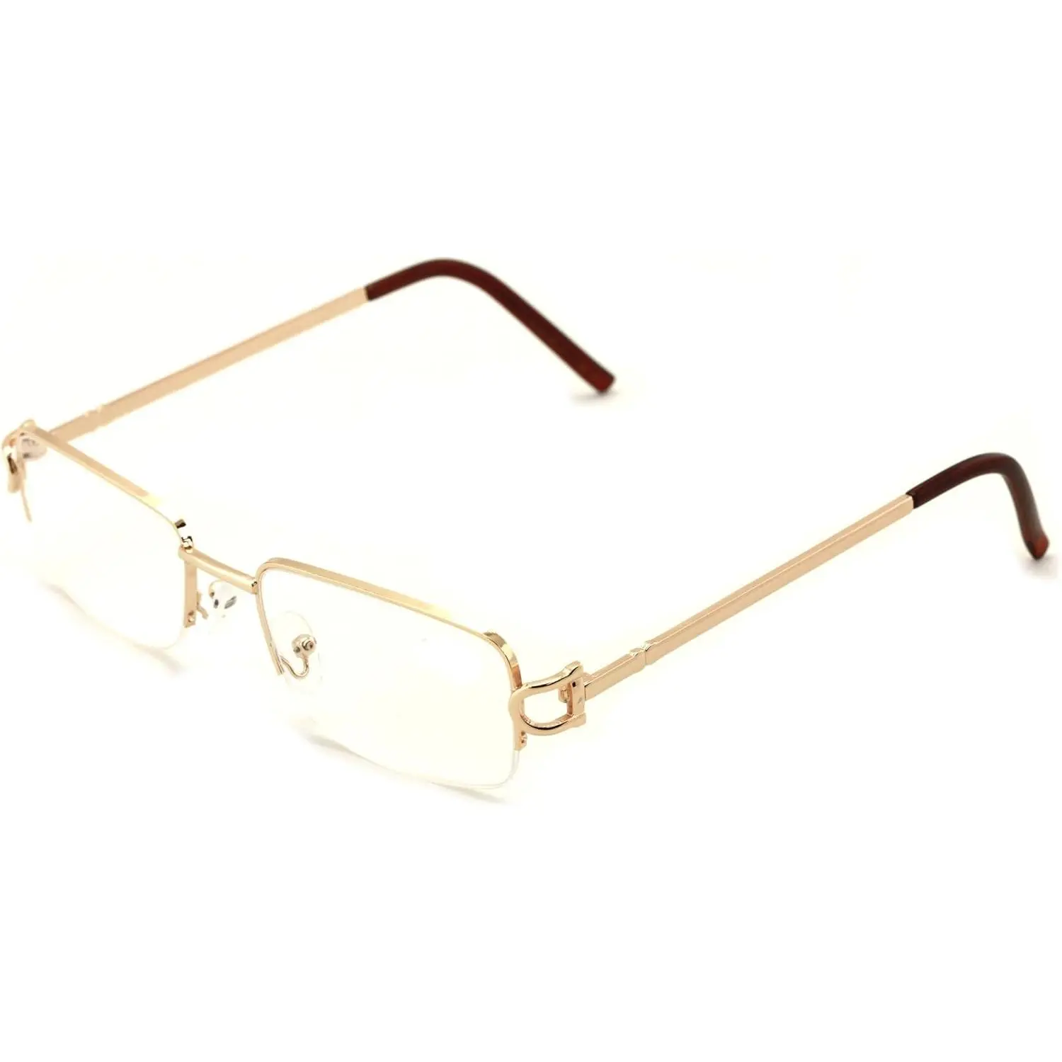 Rectangular Frame Clear Lens Designer Half Rim Eyeglasses Metal Glasses