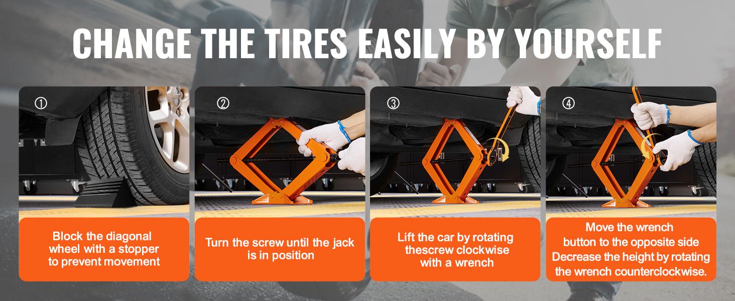 VEVOR Scissor Jack,  2.5 Ton/5512 lbs Scissor Car Jack, 3.7"-17.1" Lifting Range Scissor Lift Jack with Ratcheting Handle and L-Wrench, Portable Tire Jack for Cars Trucks Sedans MPVs