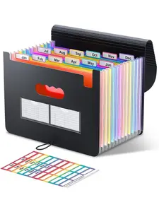 Accordion File Organizer, 12 - Pocket Expanding File Folders for Paper Receipts, Bills & Taxes Organizer, Letter/A4 Size Document Holder for School, Office, Home with Colorful tabs- Black