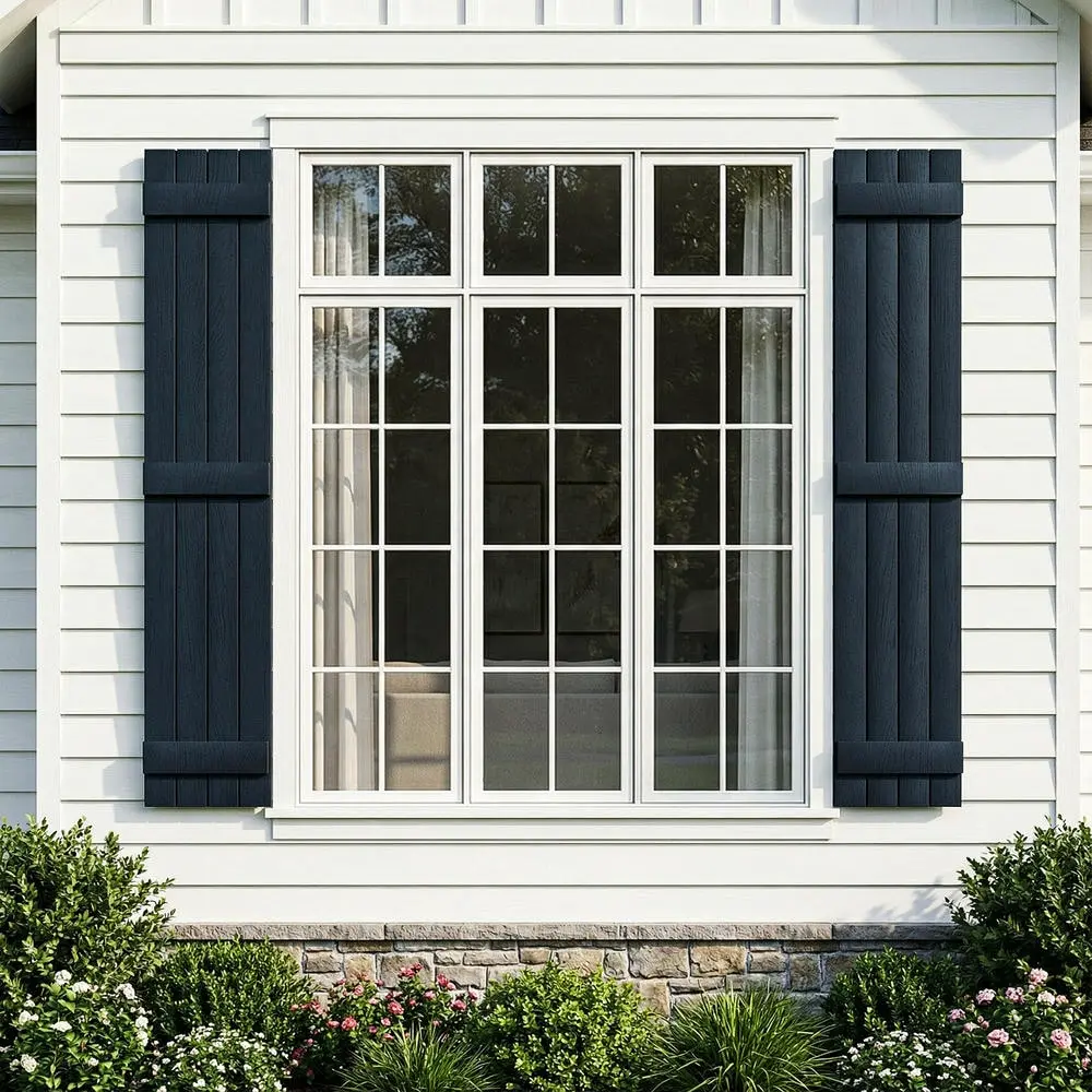 Weatherproof Multi-Size Vinyl Raised Panel Window Shutters (Per Pair) - Standard Set with Wood Grain, Crisp Woodgrain, Installation Shutter-Loks, Matching Screws, Paintable DIY Window Hardware Decor, Modern, Installation Instructions, Brown（2 Horizontal B