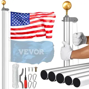 VEVOR 20FT Sectional Flag pole Kit,  , Heavy Duty Aluminum Alloy in Ground Flag poles for Outside, 3 Display Modes Flagpole with 3x5 American Flag, Professional Accessories, Silver Banners Lightweight