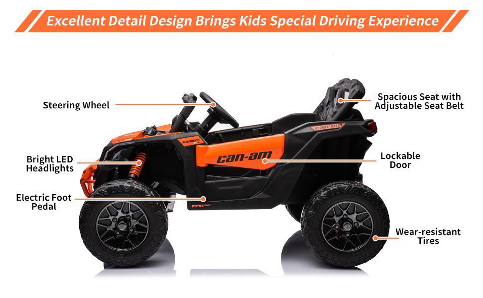 GARVEE 12V Can-Am Ride-On UTV for Adventurous Fun: Remote Control, Spacious Seat, Music, LED Lights, and Spring Suspension - Perfect for Outdoor Playtime in Orange!
